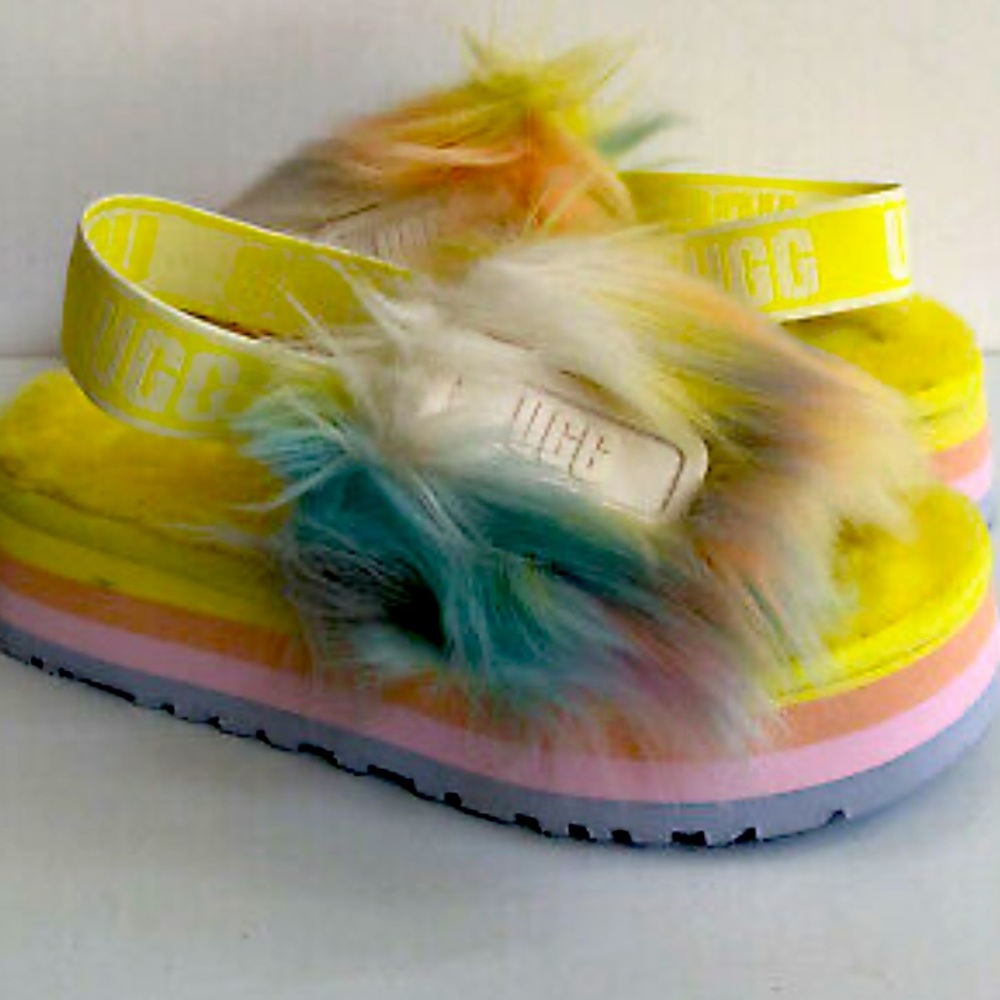New UGG Fluff Yeah Disco Slide Platform Tie Dye Margarita Slipper - Picture 16 of 17